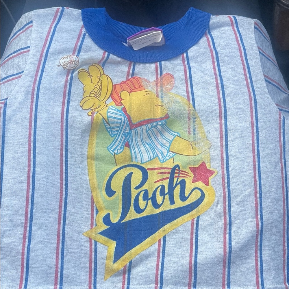 Vintage 1995 Disney Store Winnie the Pooh Baseball Pinstripe Shirt [FLAWED]